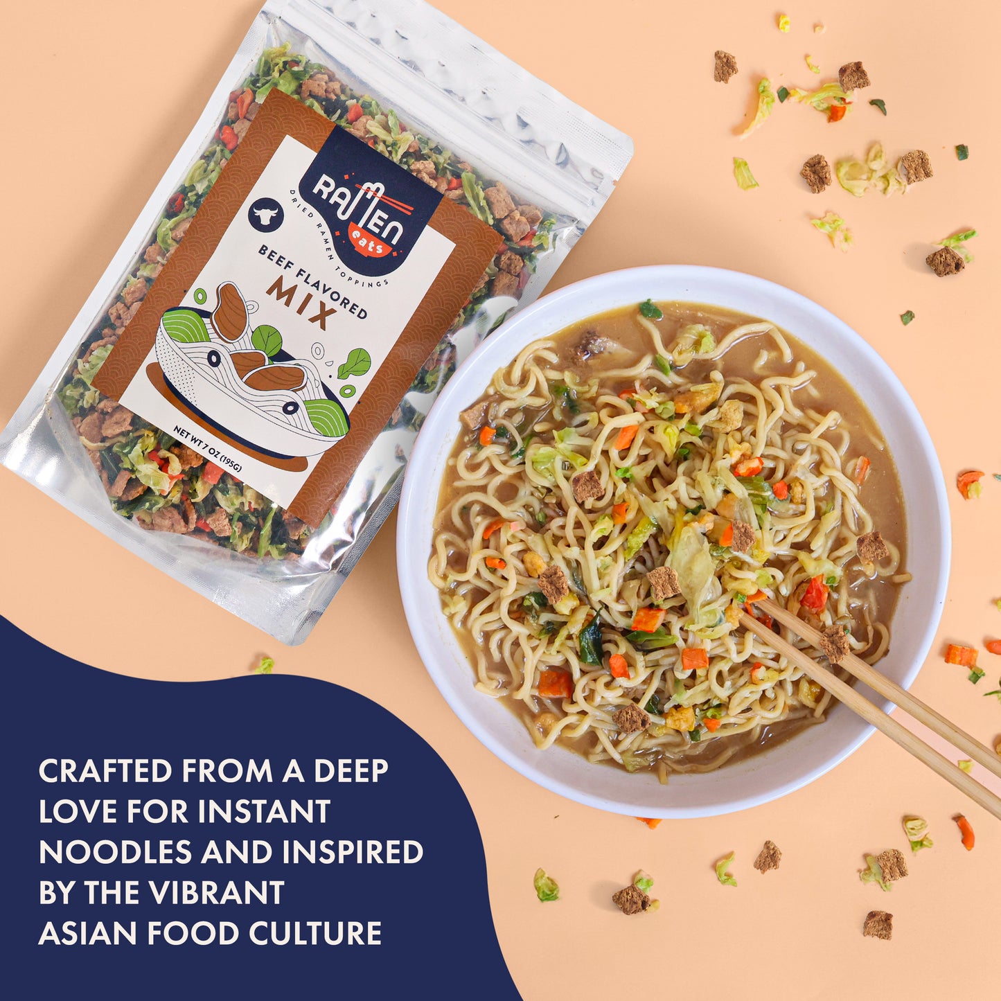 Beef Flavored Mix with Dried Vegetables for Noodles, Soups, Camping, Pantry, Shelf Stable, Emergencies